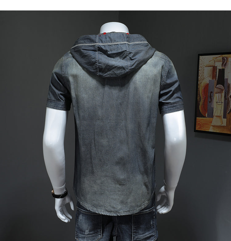 Men's trendy hooded short-sleeved shirts