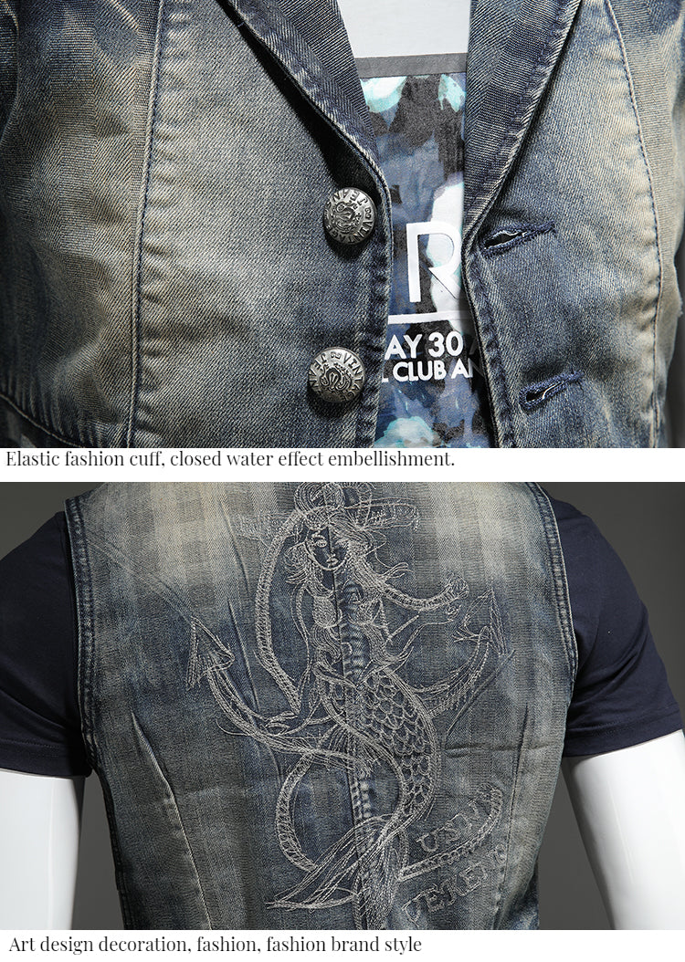 Men's denim vest, denim suit, men's embroidery vest