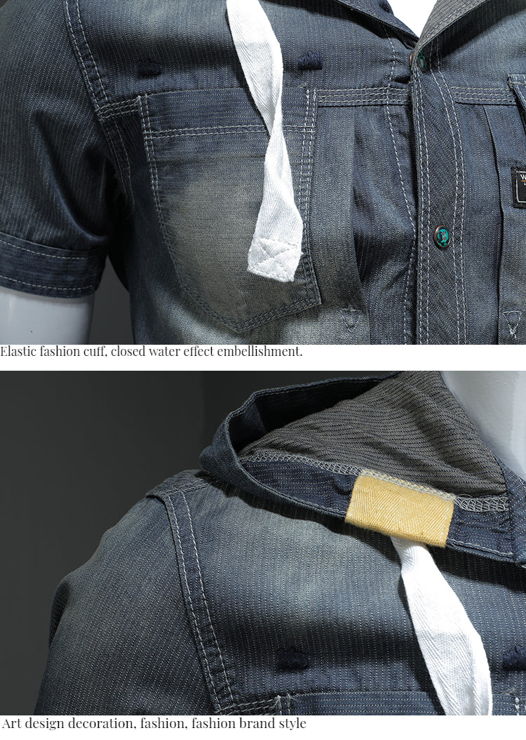 Men's trendy hooded short-sleeved shirts