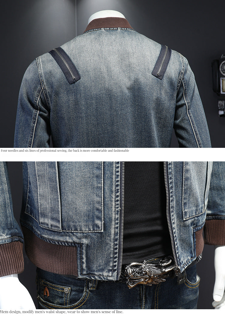 Men's zipper baseball collar denim jacket