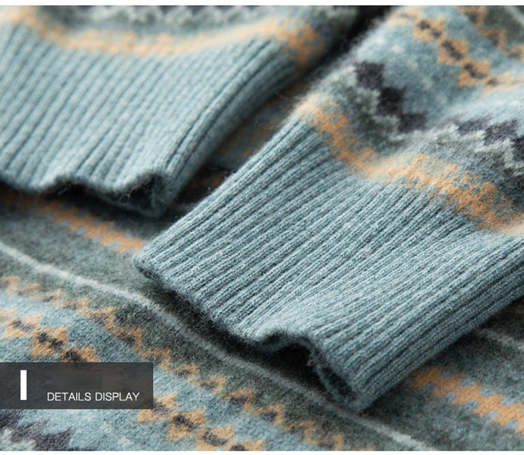 Men's Cashmere Sweater Round Neck Short Retro Striped Loose Knitted Bottoming Sweater