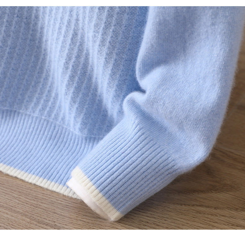 Round Neck Men's Cashmere Sweater Fashionable Colorblock Outerwear Knitted Sweater Warm Sweater Bottoming Shirt