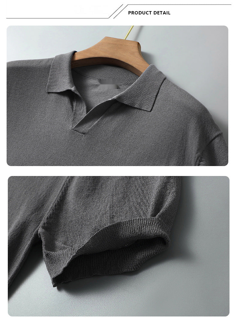 Knitted ice silk summer cool short-sleeved T-shirt lapel Korean casual polo shirt