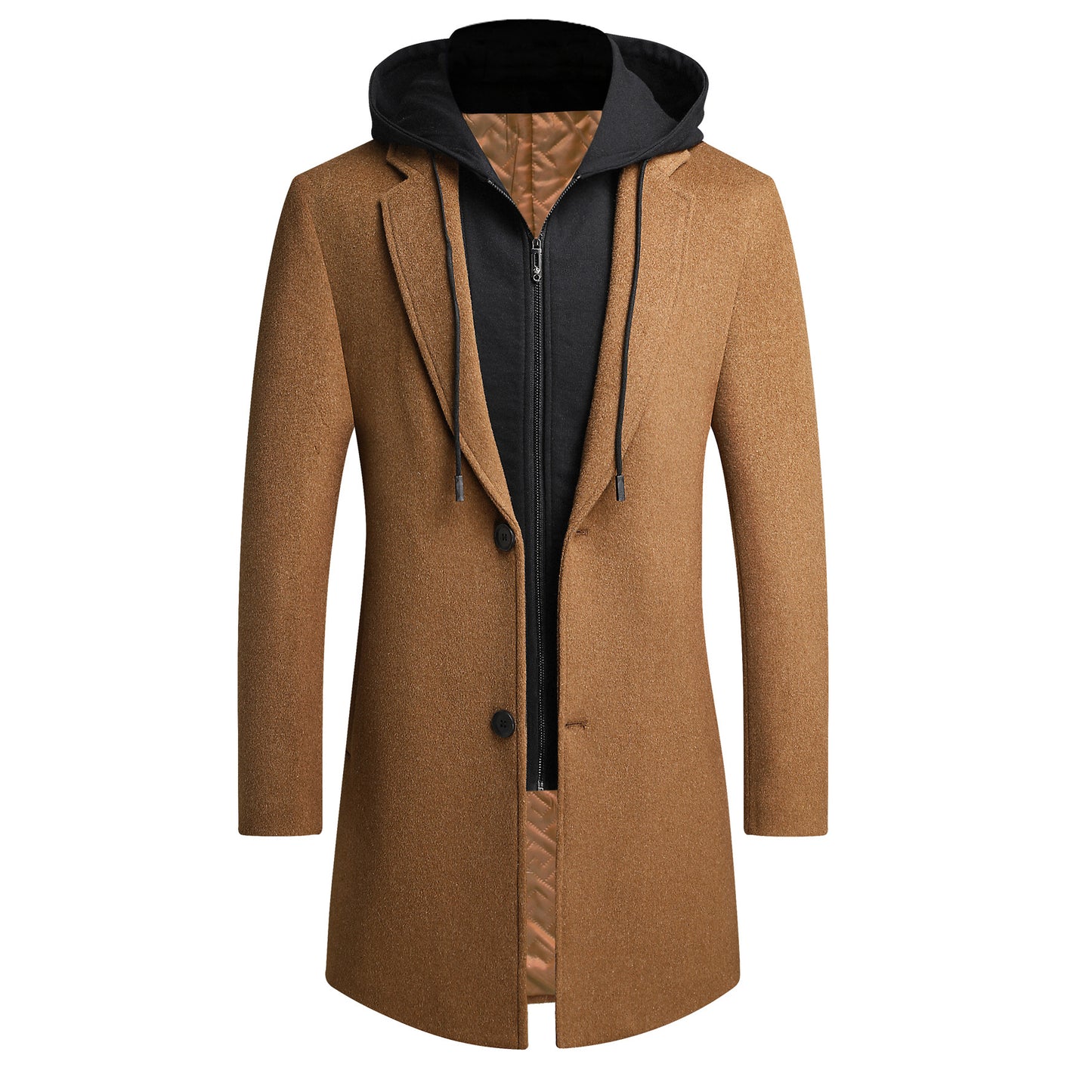 Men's woolen coat mid-length double collar detachable hood woolen coat