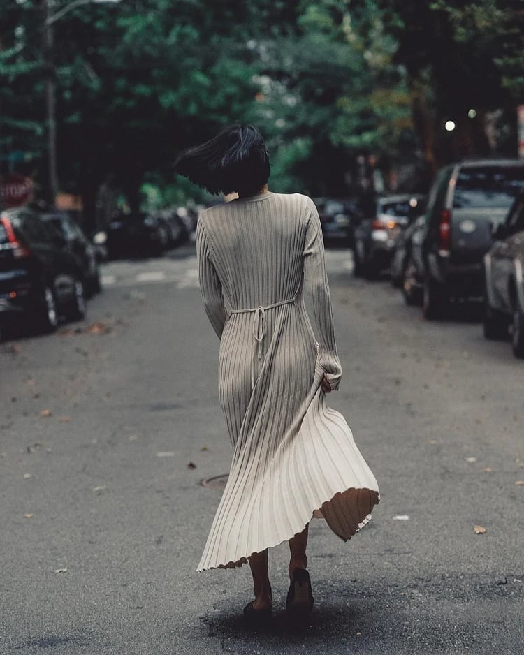 New Sleeved Knit Midi High Elasticity Dress