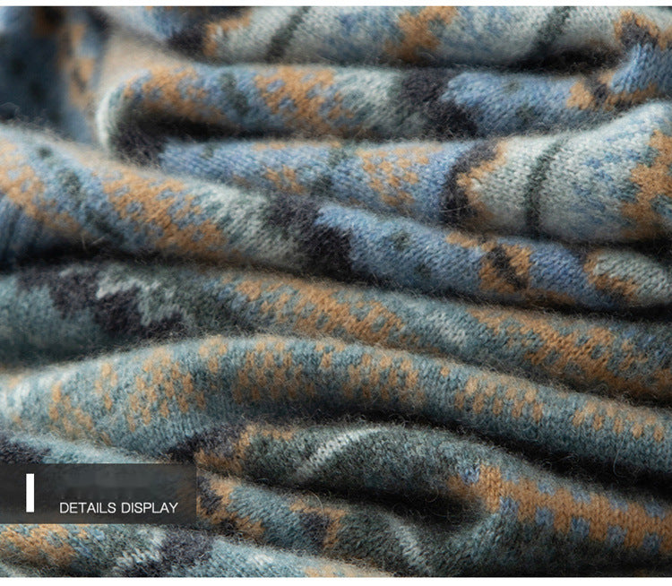 Men's Cashmere Sweater Round Neck Short Retro Striped Loose Knitted Bottoming Sweater