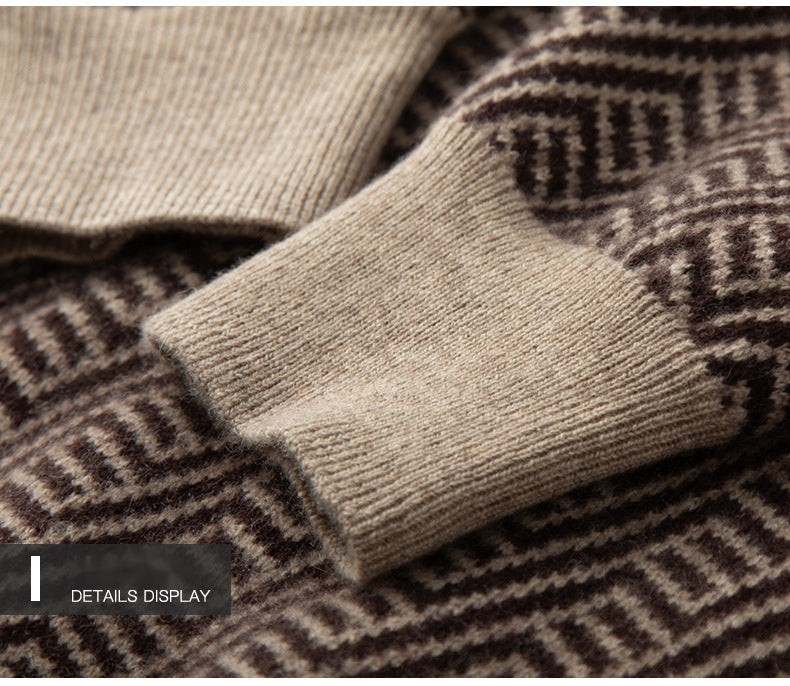 Men's Half Turtleneck Cashmere Sweater Jacquard Pullover All-match Knitted Bottoming Sweater Loose Top