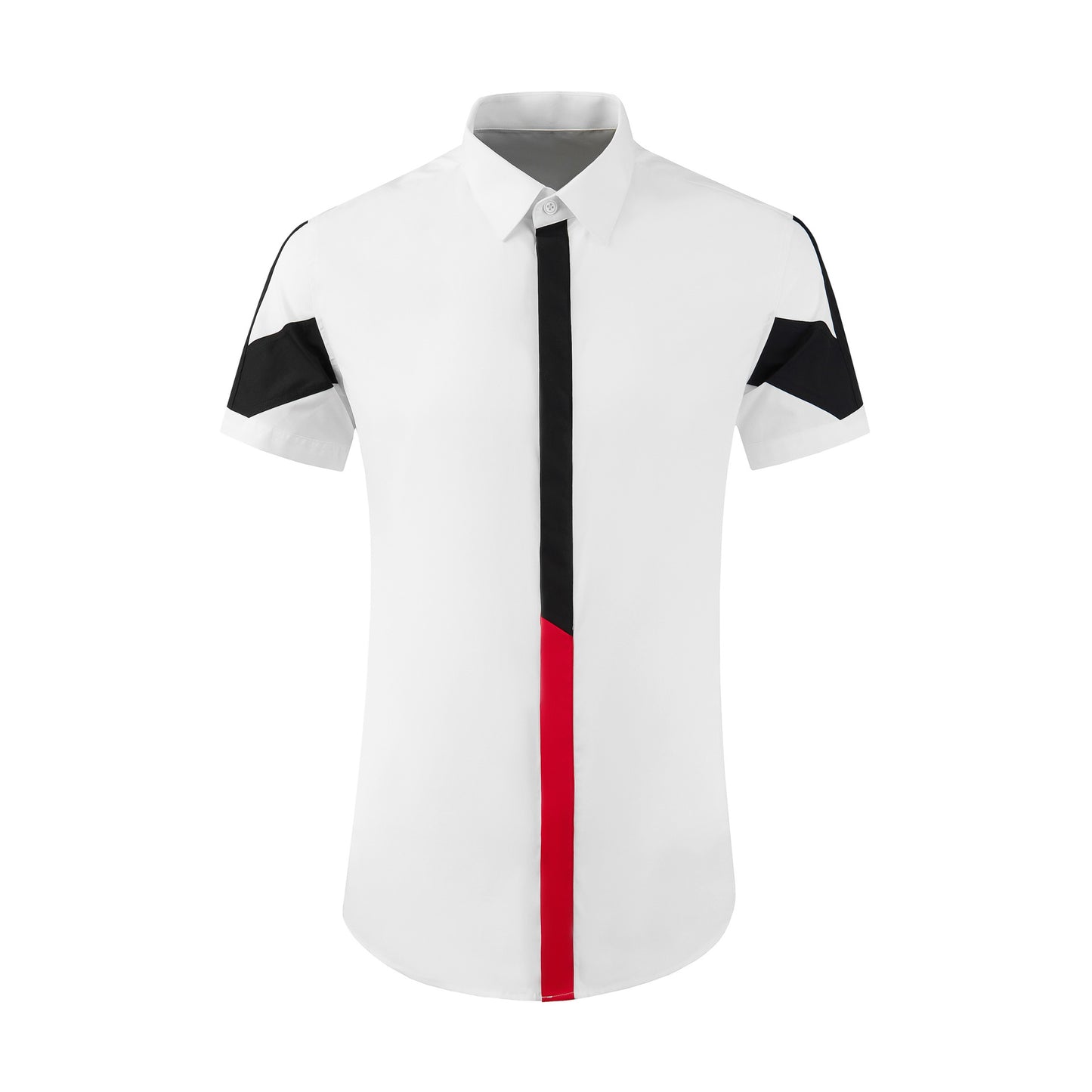 Men's red contrast patchwork shirt
