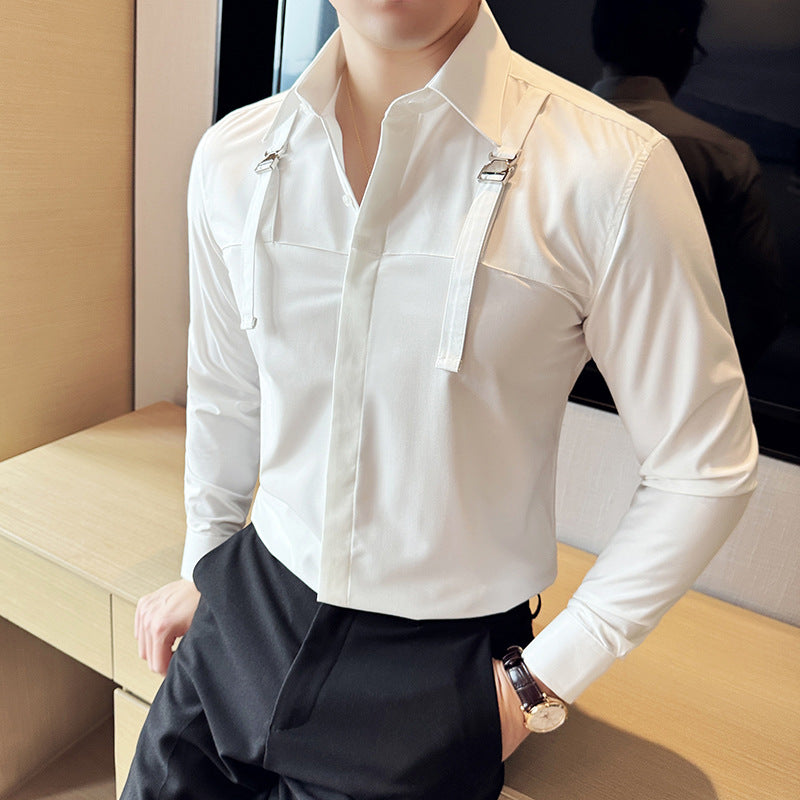 High-end suspender shirt Korean style casual shirt