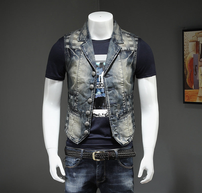 Men's denim vest, denim suit, men's embroidery vest
