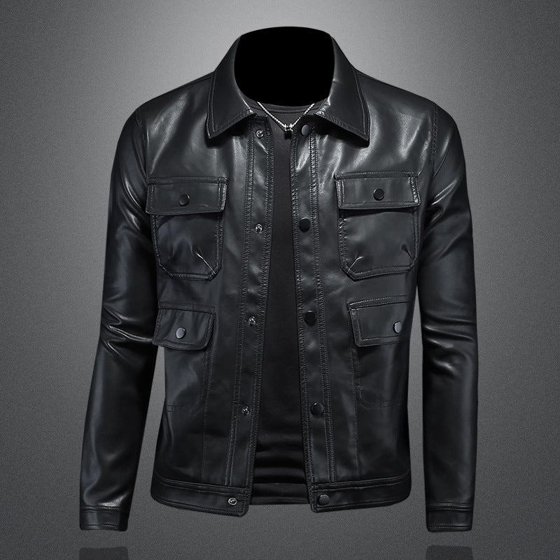 Men's Lapel Leather Motorcycle Jacket