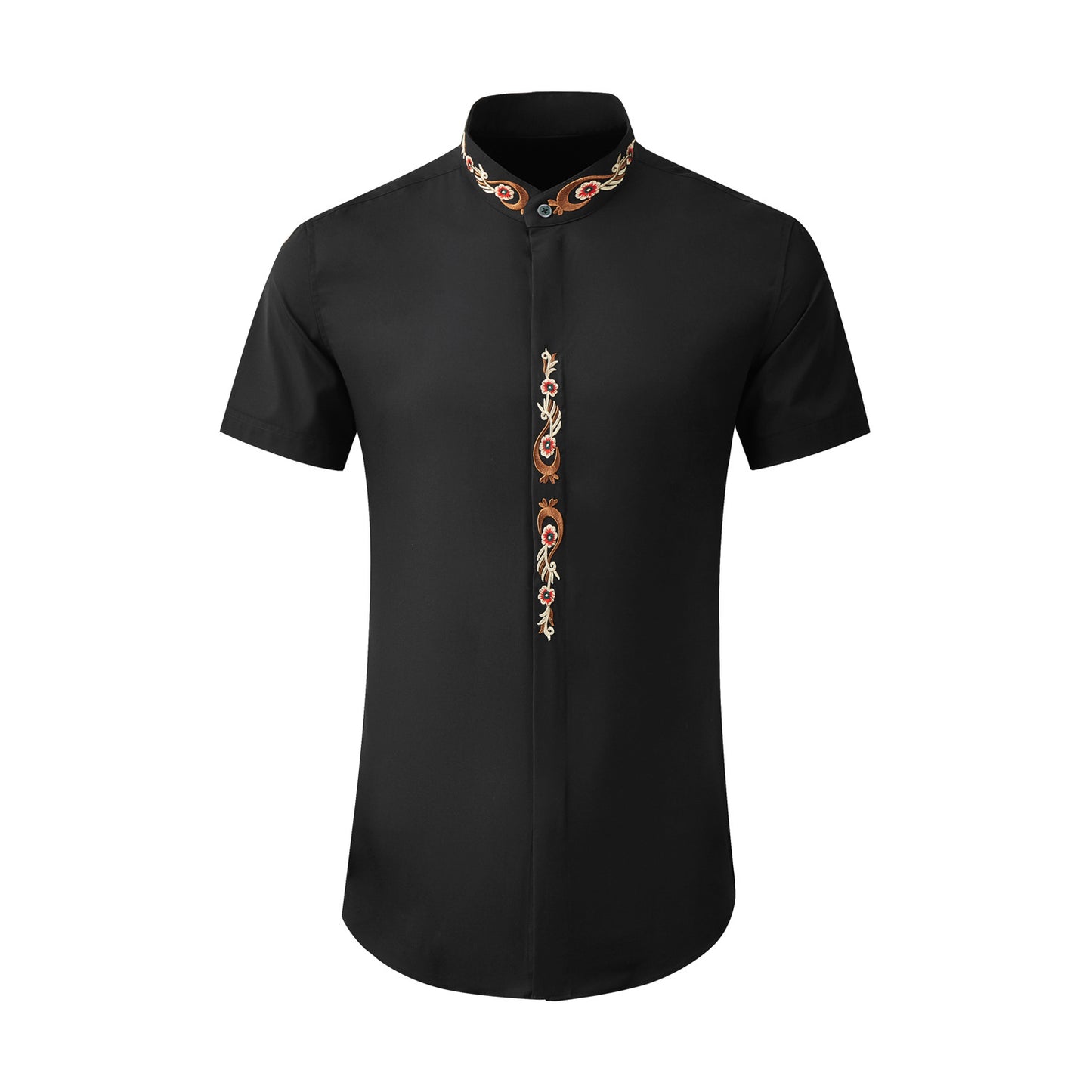 Summer short-sleeved phoenix tail embroidery men's shirt classic style