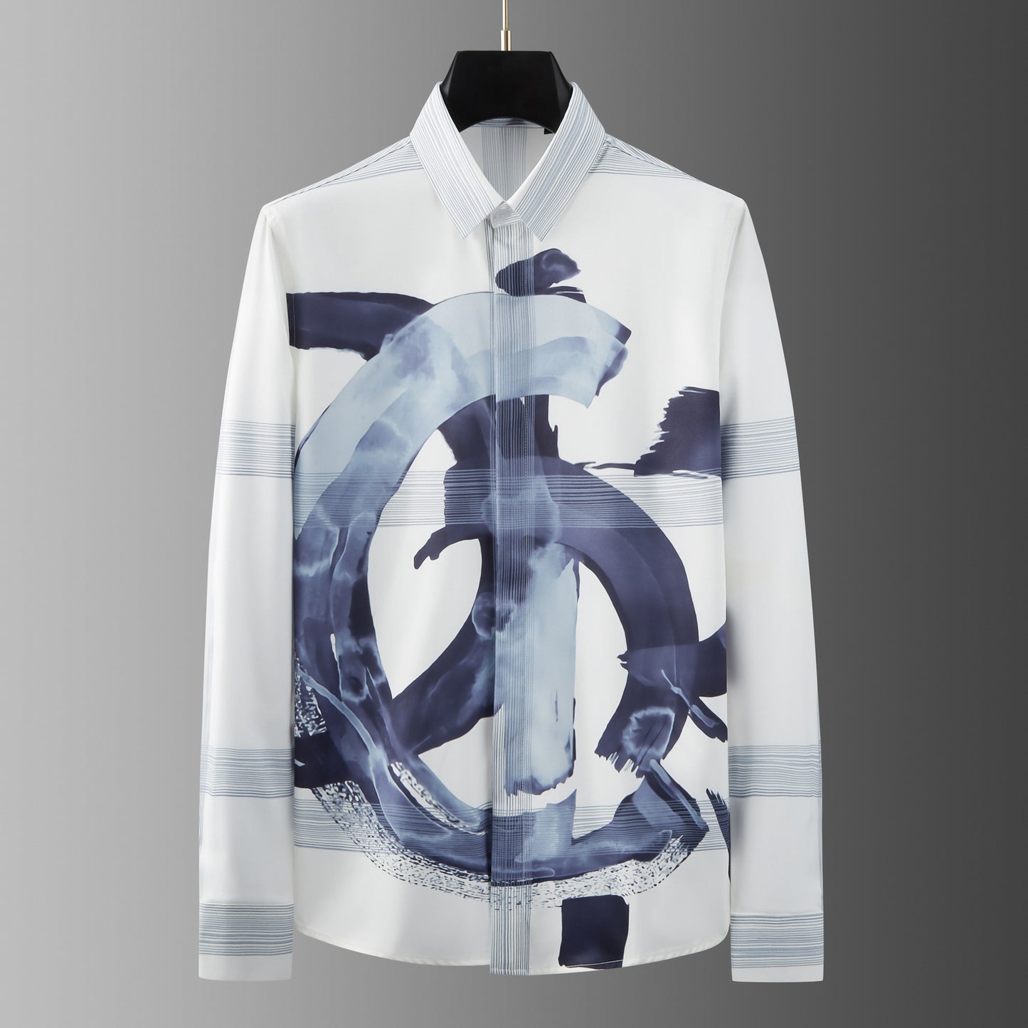 Vertical ink splash letter positioning printing men's long sleeve shirt