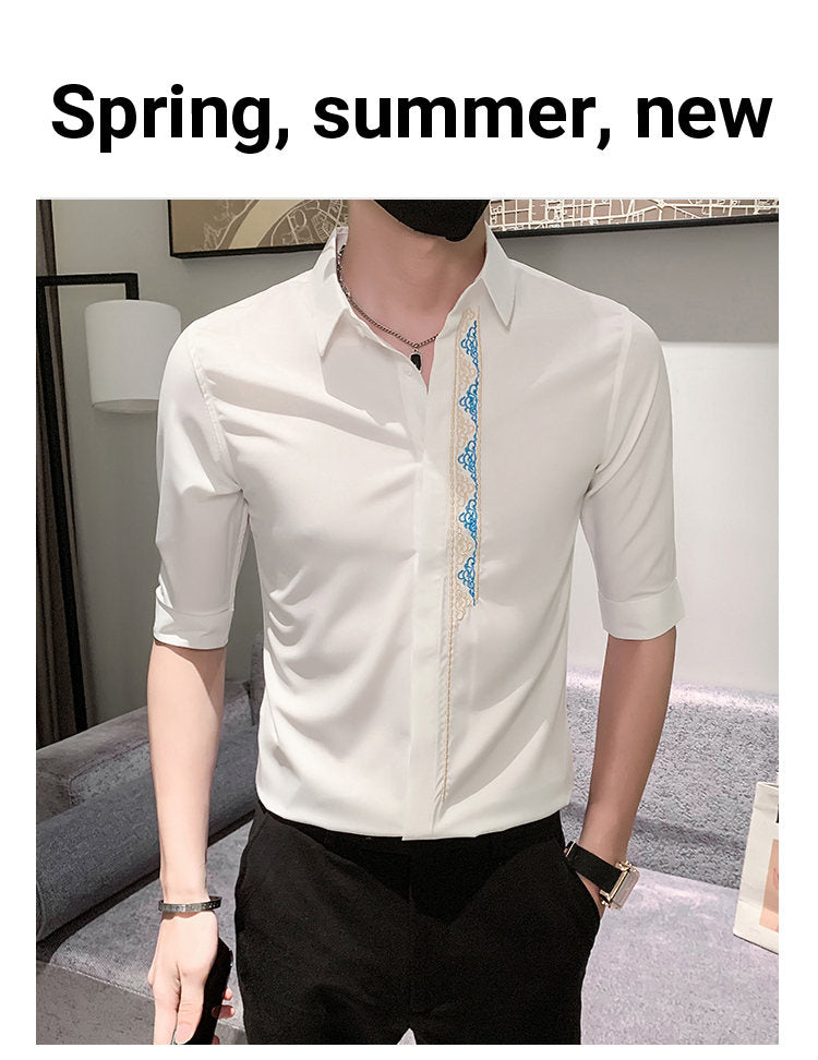 Embroidered half sleeve shirt casual mid sleeve shirt