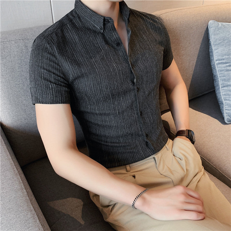 Fashion striped short-sleeved shirt men's British style business shirt