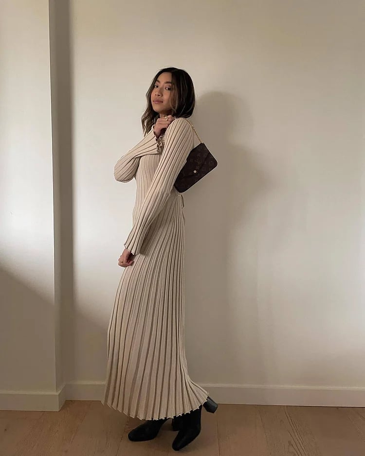 New Sleeved Knit Midi High Elasticity Dress