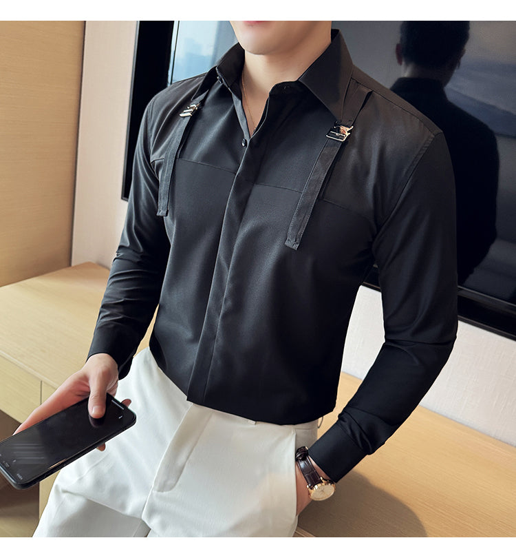 High-end suspender shirt Korean style casual shirt