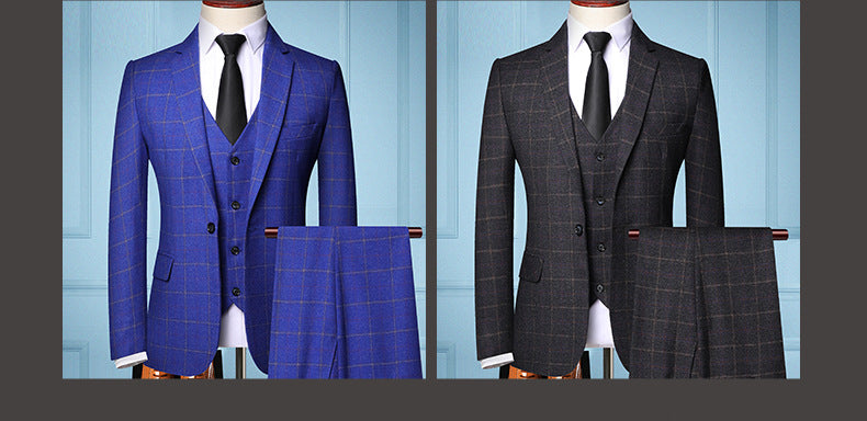 Suit suit business suit dress Korean style slim fit plaid wedding groom wedding best man large size