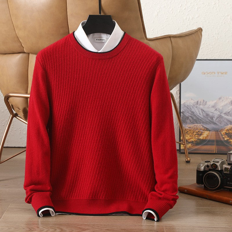Round Neck Men's Cashmere Sweater Fashionable Colorblock Outerwear Knitted Sweater Warm Sweater Bottoming Shirt