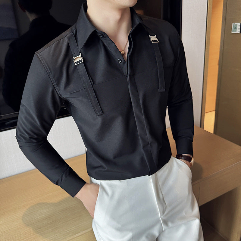 High-end suspender shirt Korean style casual shirt
