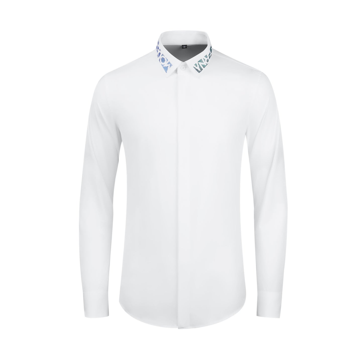 Men's stylish shirt with blue and green diamond geometric pattern