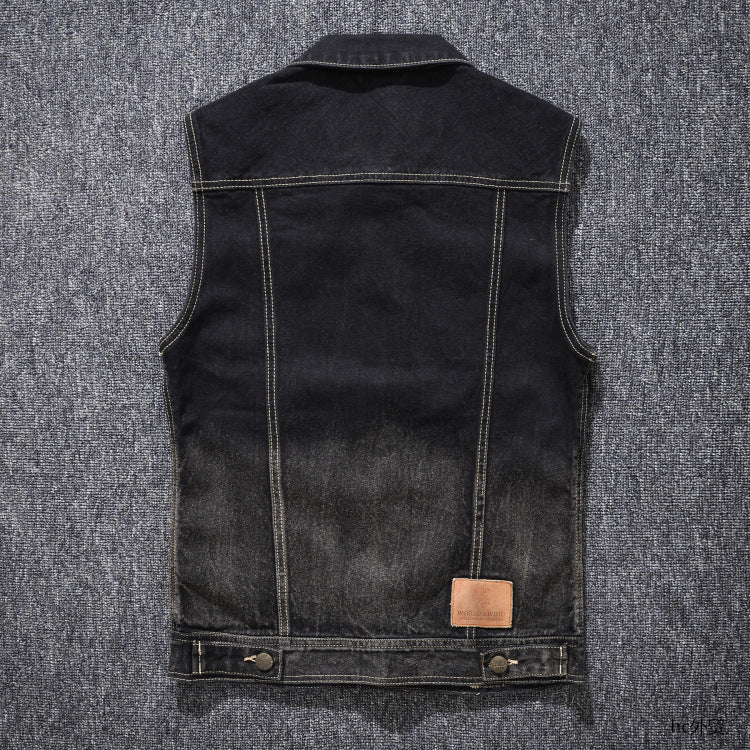 Men's slim fit black denim vest Vintage denim sleeveless vest