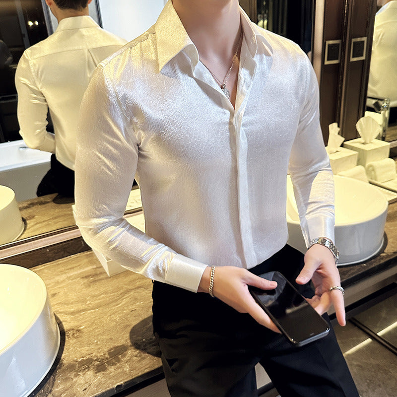 Shiny drape anti-wrinkle temperament long-sleeved shirt niche design floral shirt gold