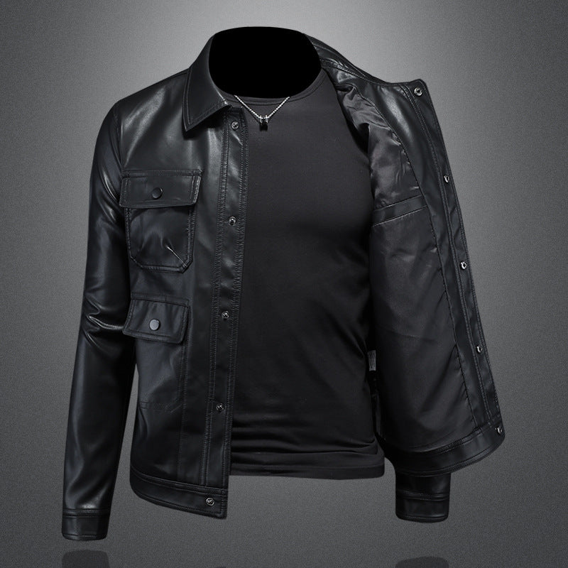 Men's Lapel Leather Motorcycle Jacket