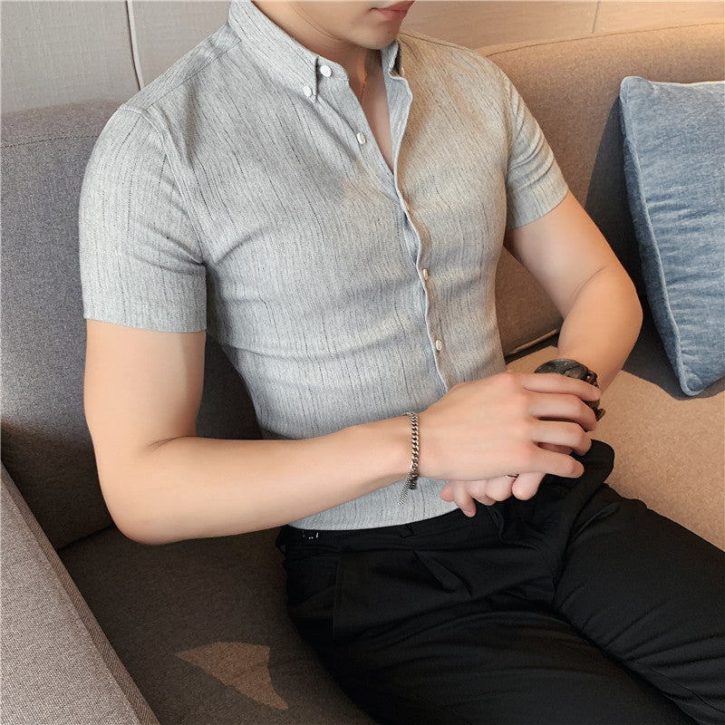 Fashion striped short-sleeved shirt men's British style business shirt