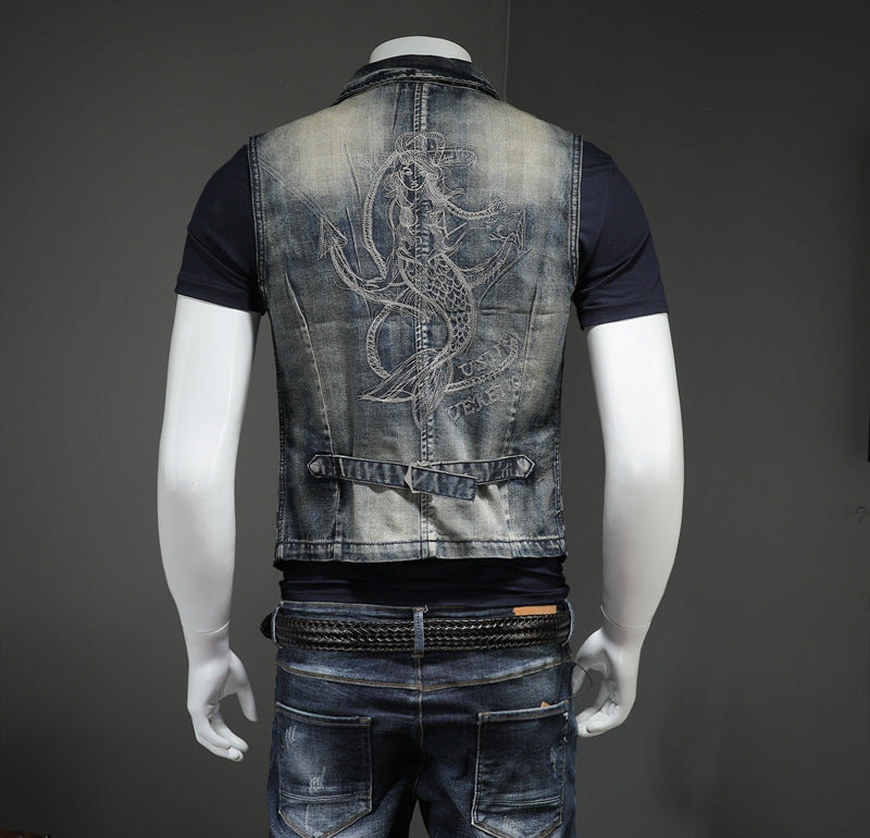 Men's denim vest, denim suit, men's embroidery vest