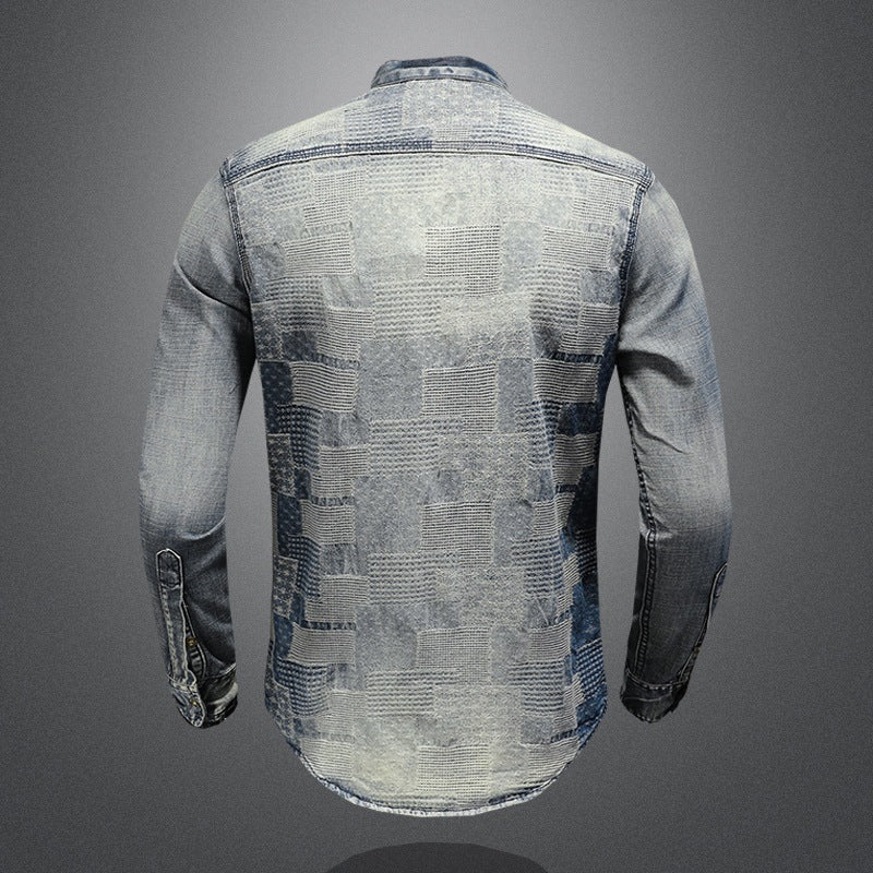 Retro personalized patchwork denim shirt punk shirt men