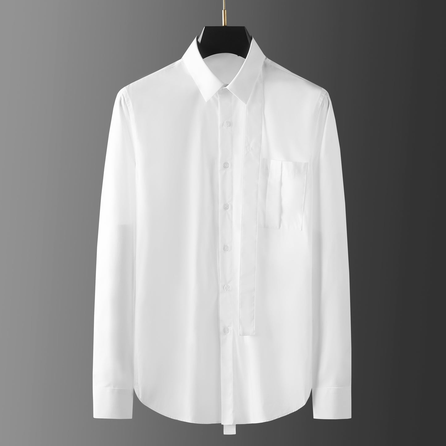 Men's shirt with pocket pleats and ribbon decoration