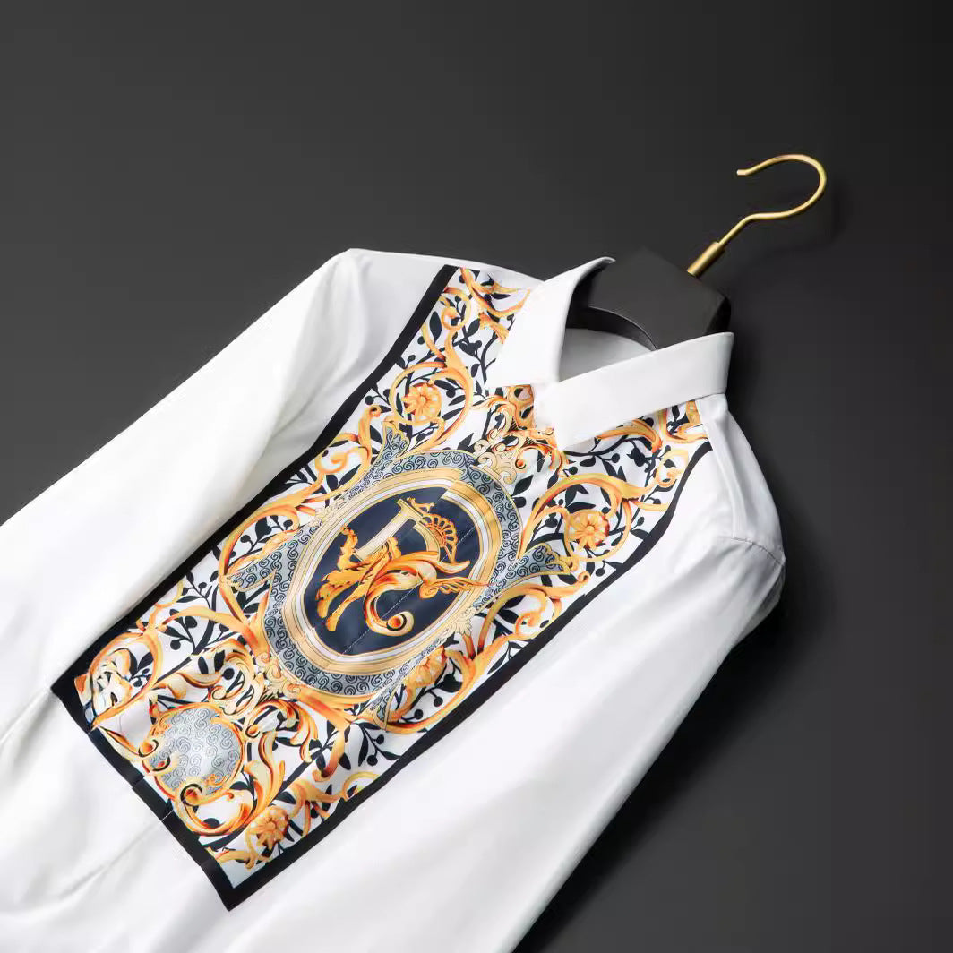 Ancient palace style printed trendy men's long shirt
