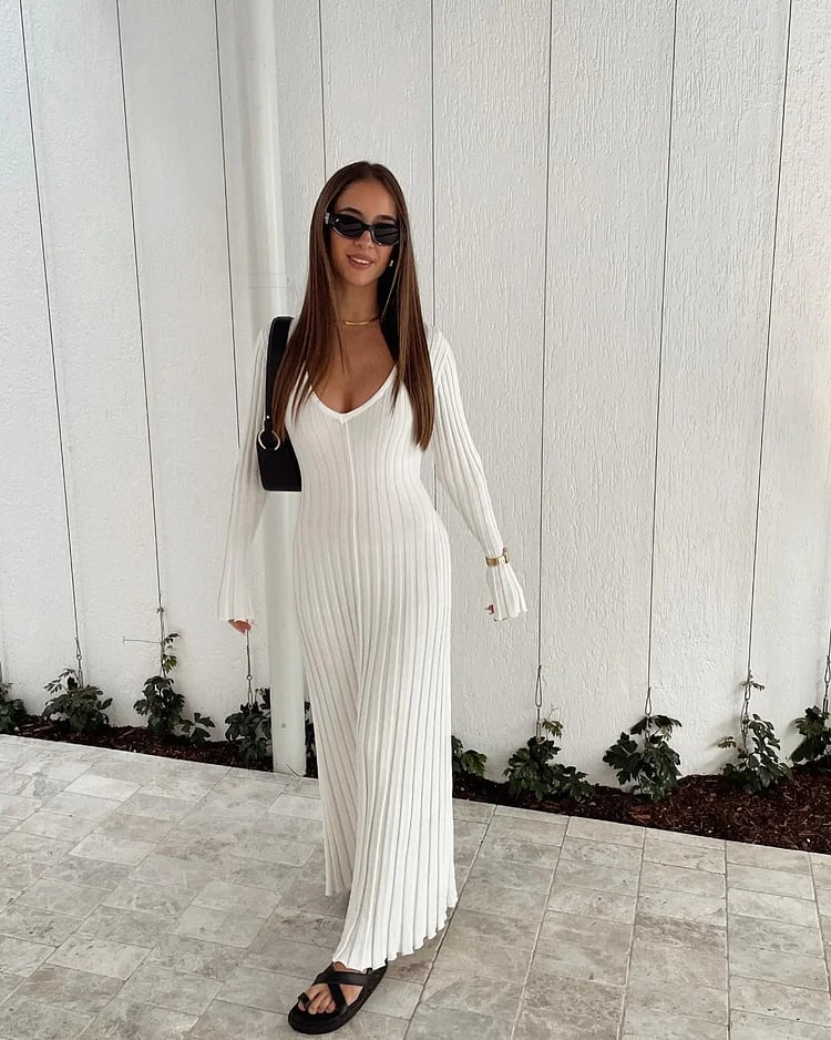 New Sleeved Knit Midi High Elasticity Dress