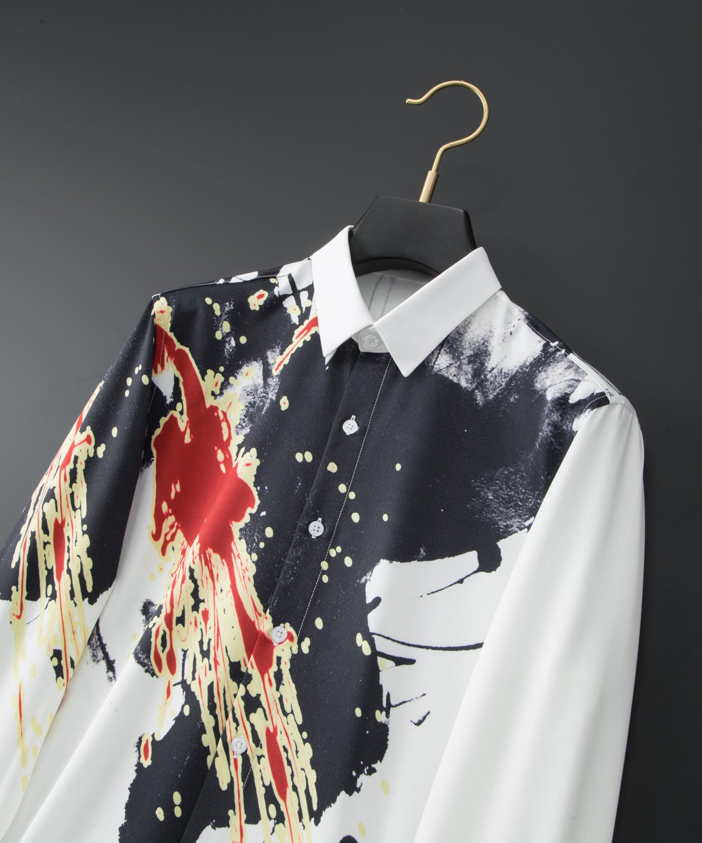 Non-iron anti-wrinkle men's long-sleeved shirt trendy digital printed shirt