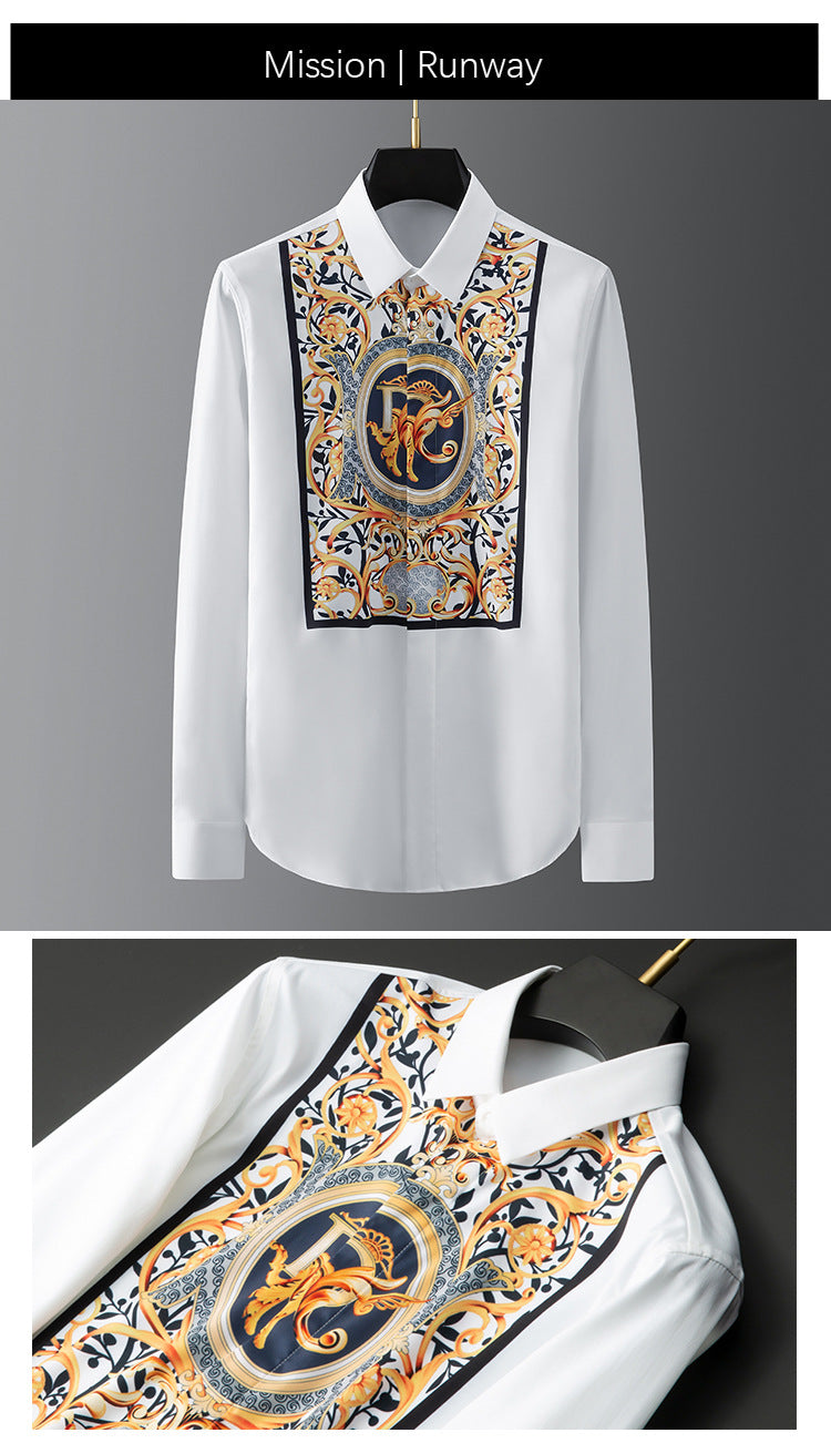 Ancient palace style printed trendy men's long shirt