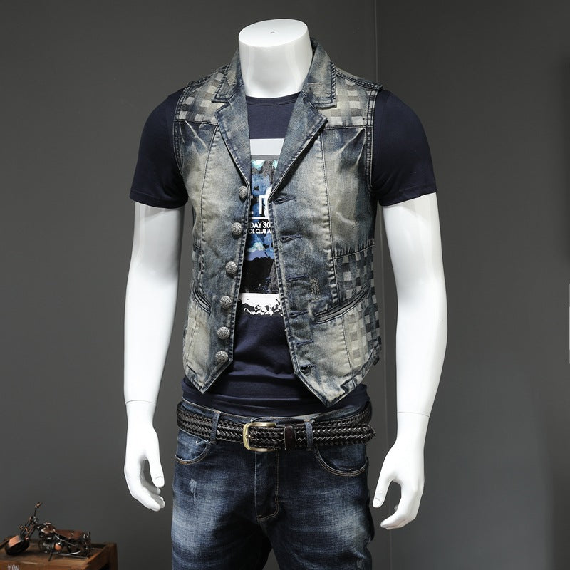 Men's denim vest, denim suit, men's embroidery vest