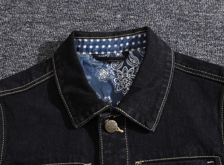 Men's slim fit black denim vest Vintage denim sleeveless vest