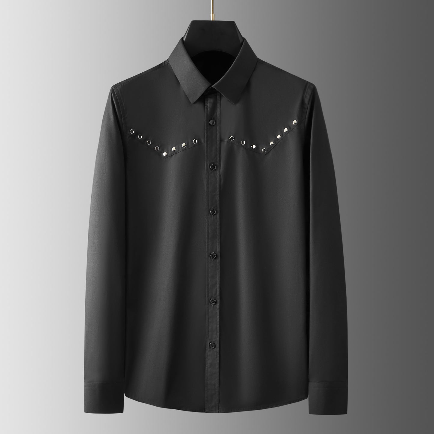 Handmade round rivet geometric patchwork shirt