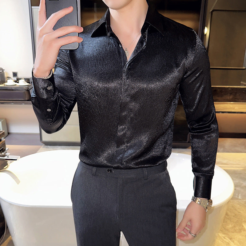Shiny drape anti-wrinkle temperament long-sleeved shirt niche design floral shirt gold