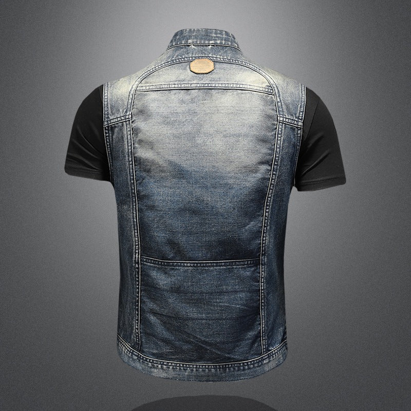 Sexy stand collar denim vest Zipper simple retro trend denim vest for men