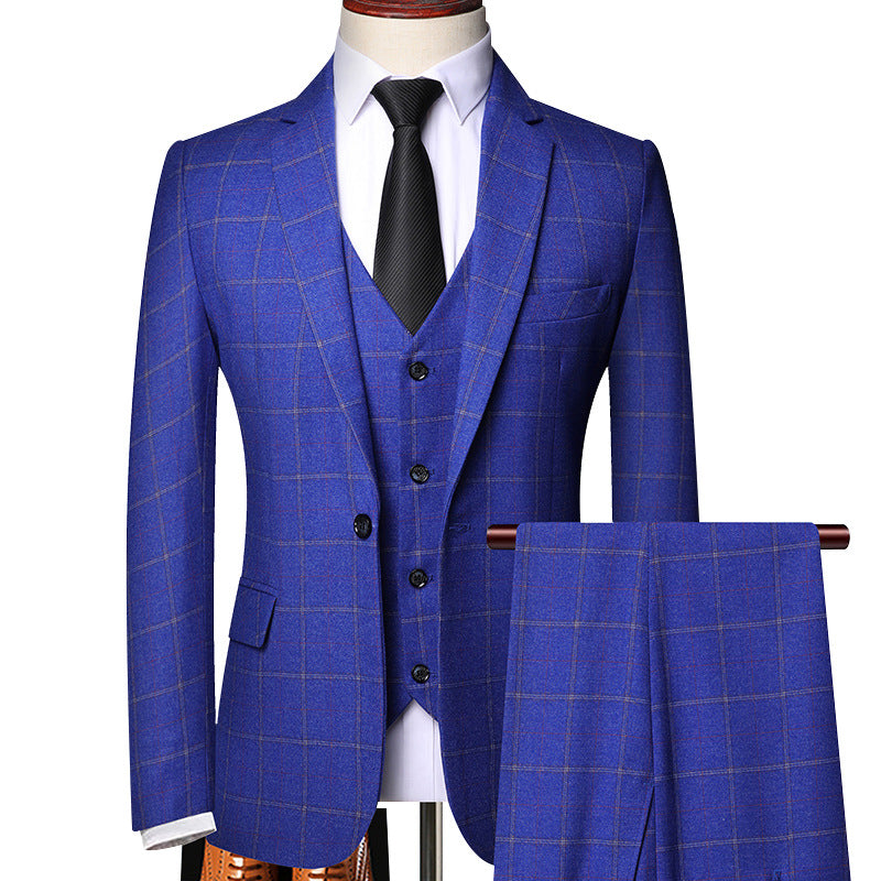Suit suit business suit dress Korean style slim fit plaid wedding groom wedding best man large size