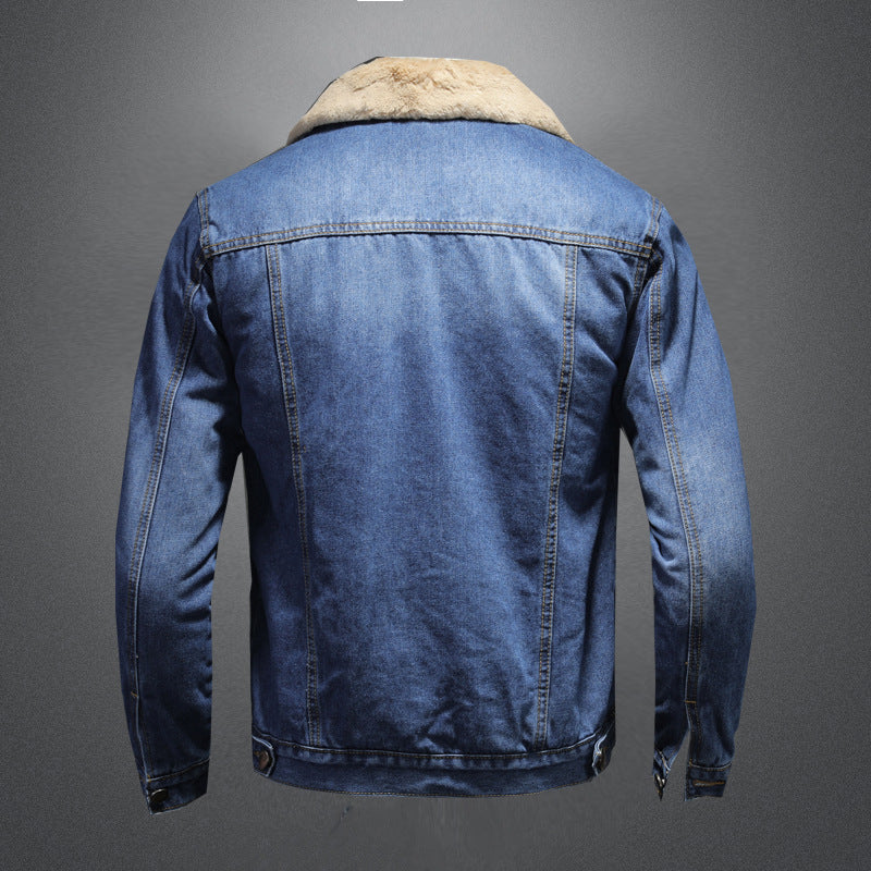 Plush and thickened warm denim jacket Men's plus size simple denim jacket