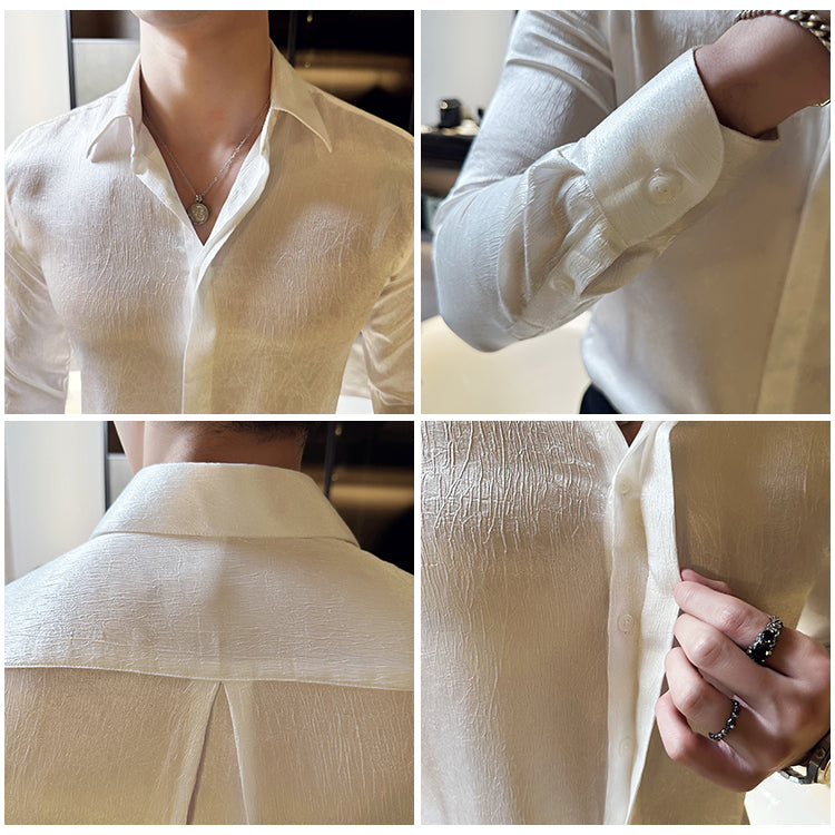 Shiny drape anti-wrinkle temperament long-sleeved shirt niche design floral shirt gold