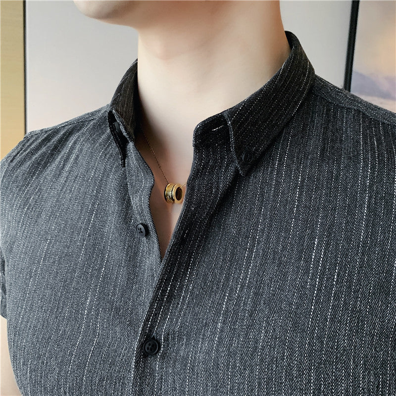 Fashion striped short-sleeved shirt men's British style business shirt