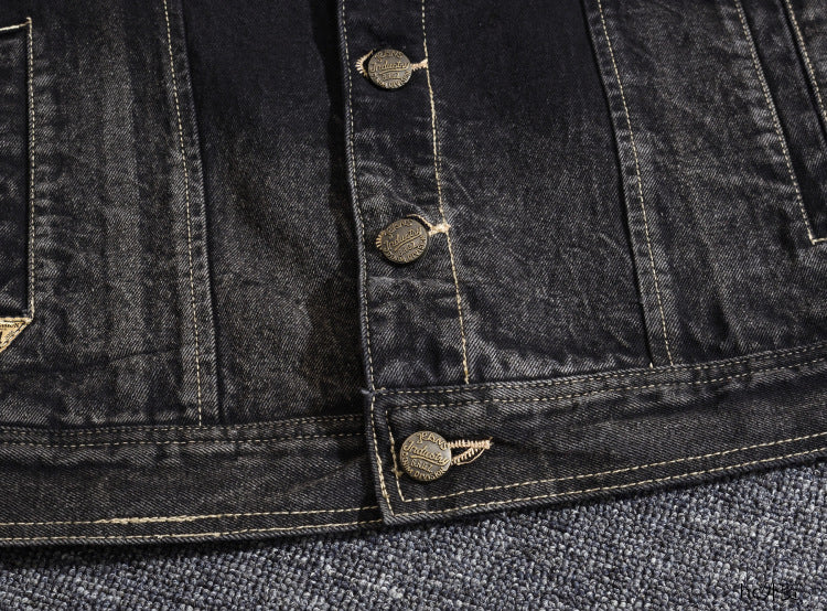 Men's slim fit black denim vest Vintage denim sleeveless vest
