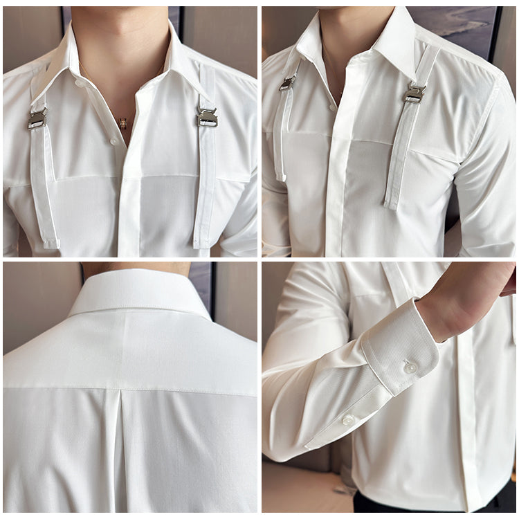 High-end suspender shirt Korean style casual shirt