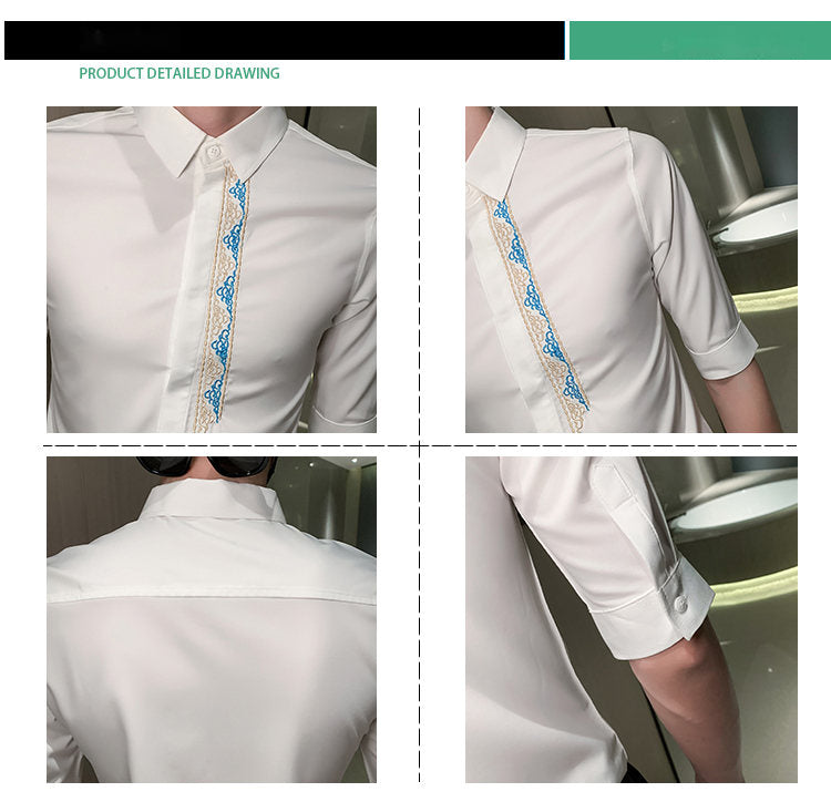 Embroidered half sleeve shirt casual mid sleeve shirt