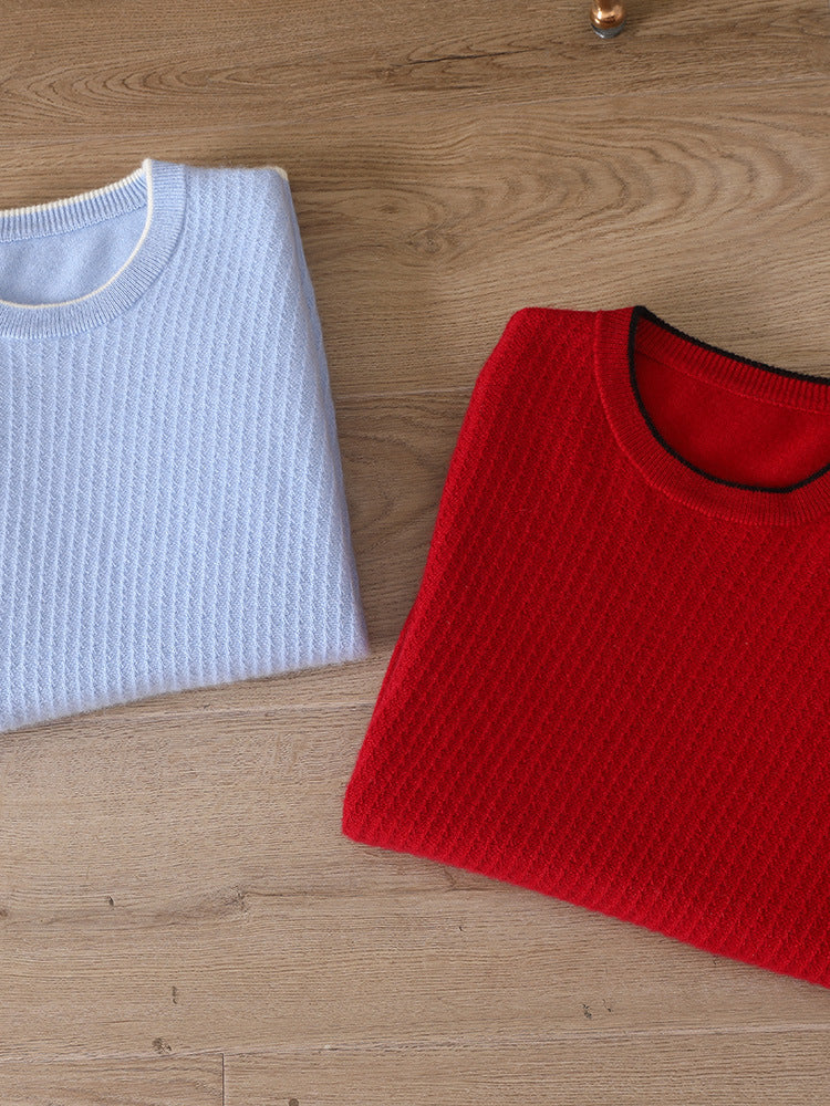 Round Neck Men's Cashmere Sweater Fashionable Colorblock Outerwear Knitted Sweater Warm Sweater Bottoming Shirt