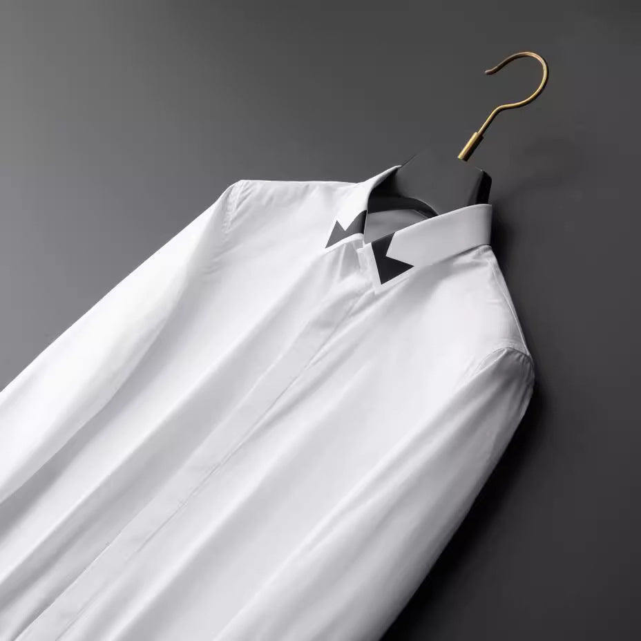 Men's long-sleeved shirt with collar and sleeves in black and white